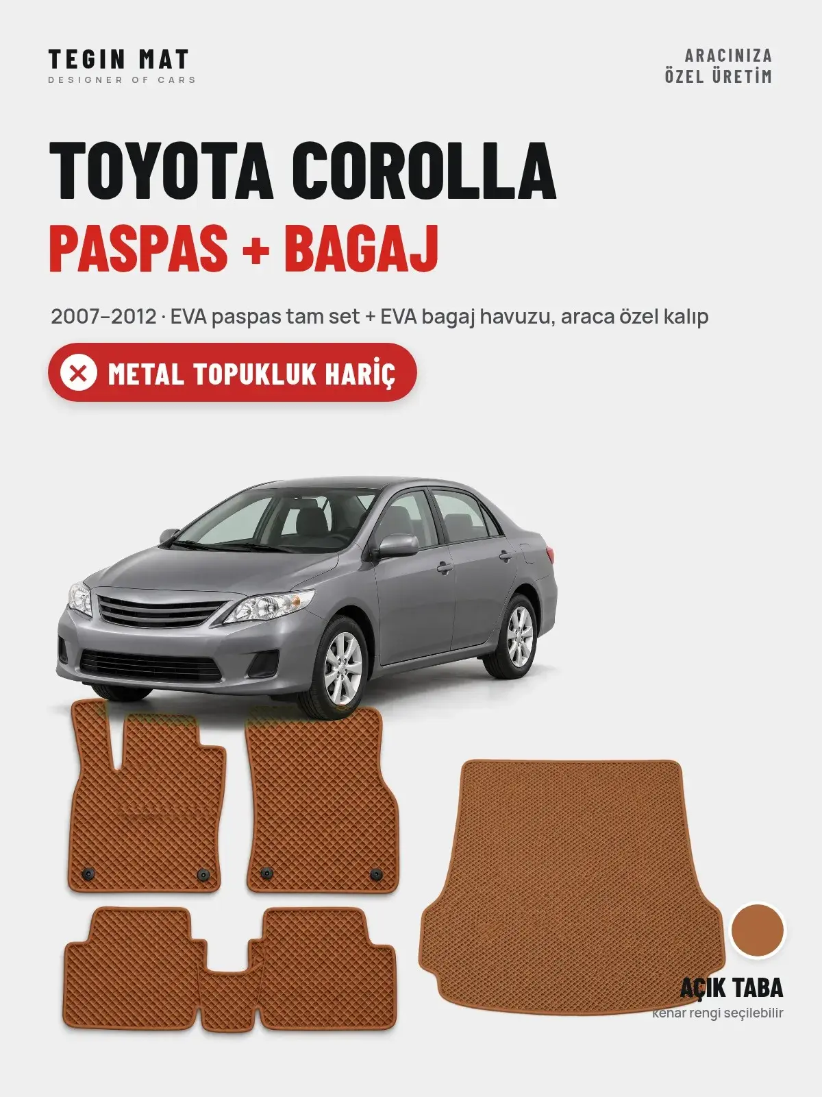 Toyota Corolla EVA Paspas + Bagaj Havuzu Seti (2007–2012) Açık Taba – Metal Topukluk Hariç (1)