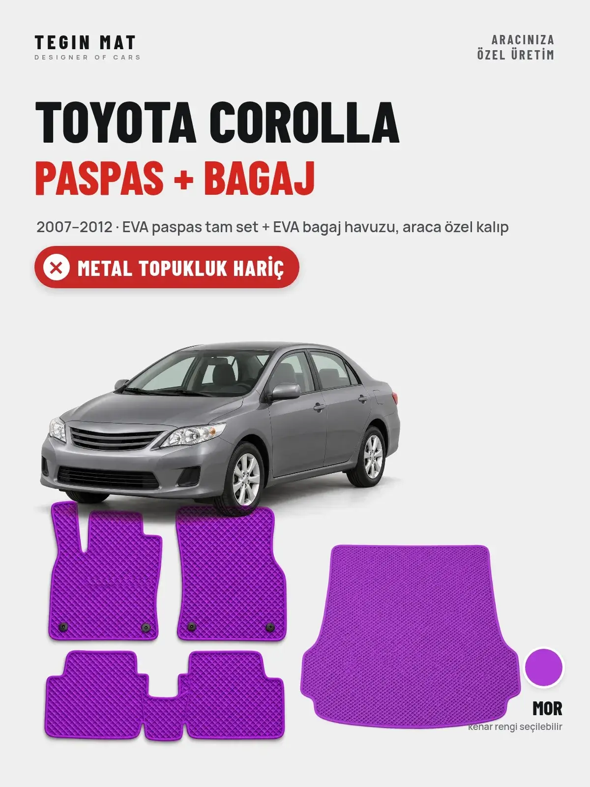 Toyota Corolla EVA Paspas + Bagaj Havuzu Seti (2007–2012) Mor – Metal Topukluk Hariç (1)