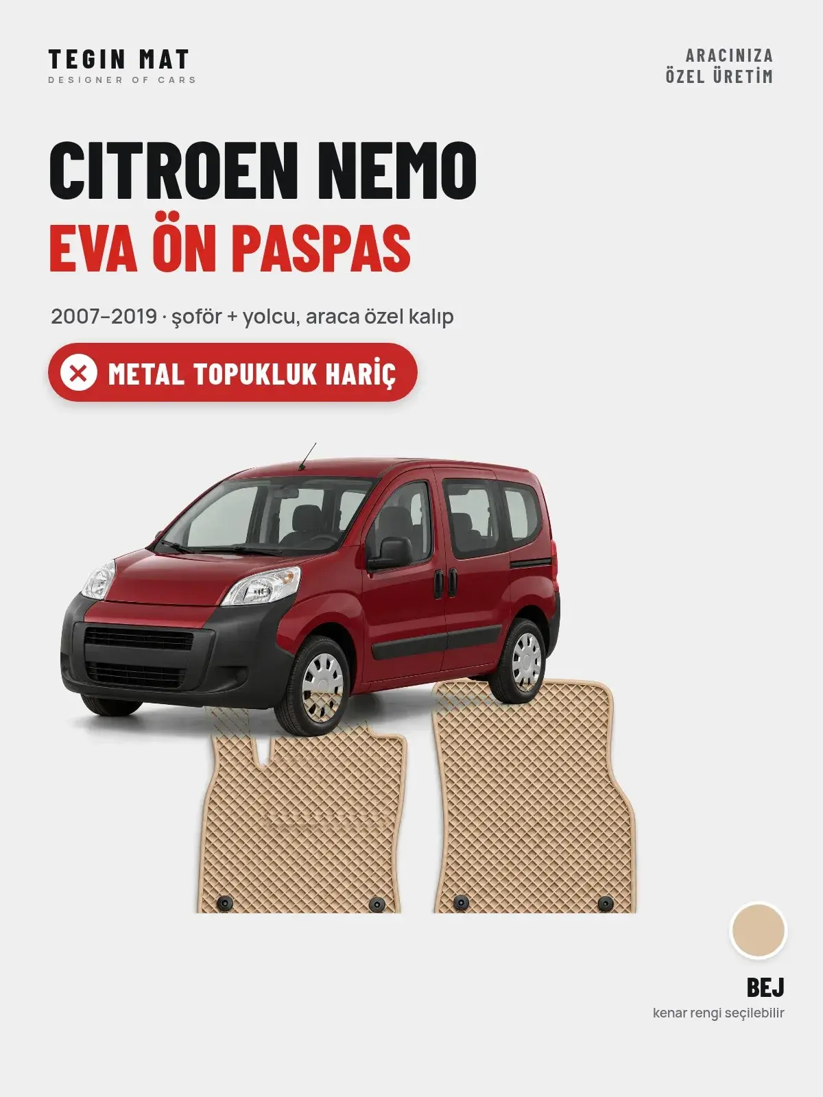 Citroen Nemo EVA Ön Paspas (2007–2019) Bej – Metal Topukluk Hariç (1)