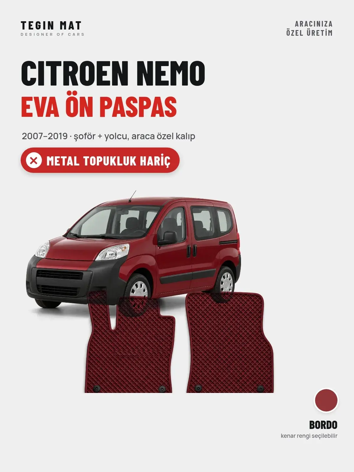 Citroen Nemo EVA Ön Paspas (2007–2019) Bordo – Metal Topukluk Hariç (1)
