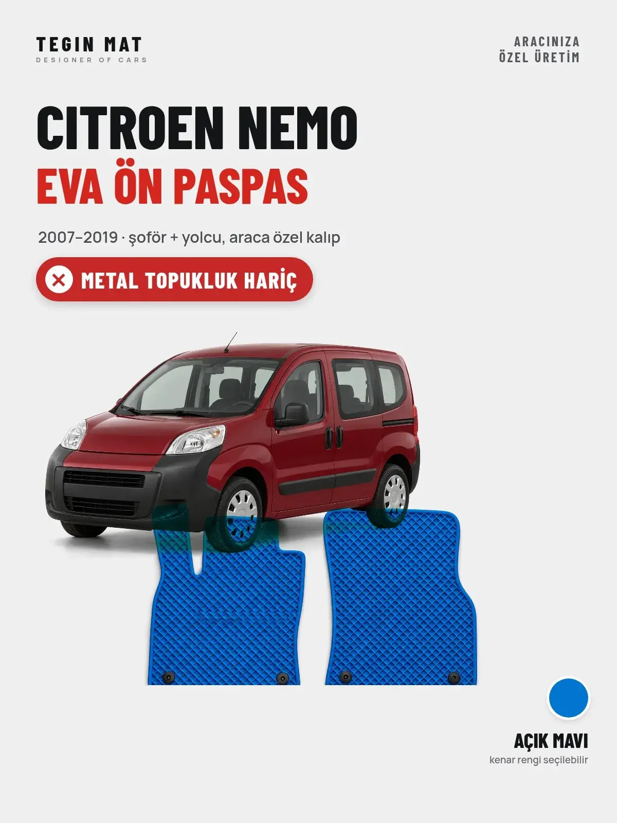 Citroen Nemo EVA Ön Paspas (2007–2019) Açık Mavi – Metal Topukluk Hariç (1)
