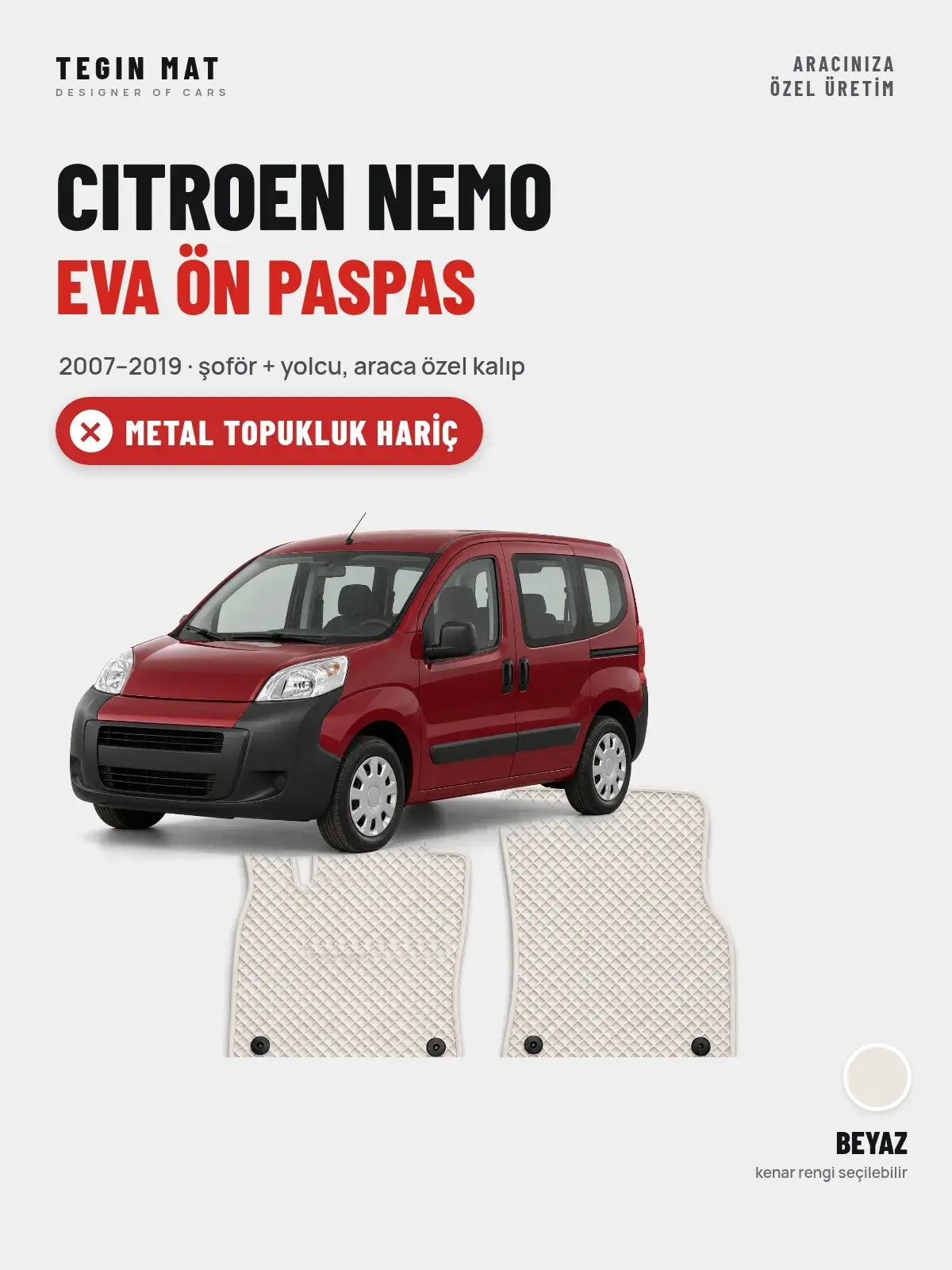 Citroen Nemo EVA Ön Paspas (2007–2019) Beyaz – Metal Topukluk Hariç (1)