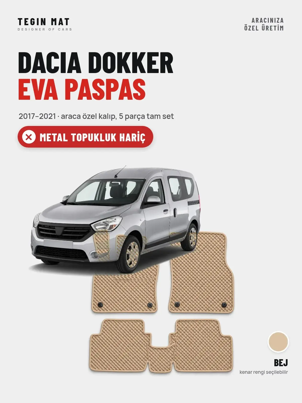 Dacia Dokker EVA Oto Paspas Tam Set (2017–2021) Bej – Metal Topukluk Hariç (1)