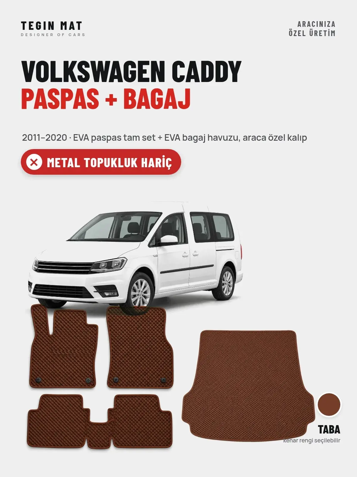 Volkswagen Caddy EVA Paspas + Bagaj Havuzu Seti (2011–2020) Taba – Metal Topukluk Hariç (1)