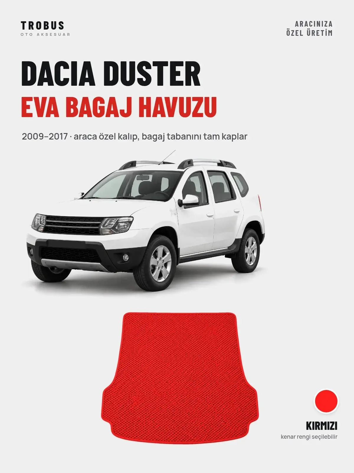 Dacia Duster EVA Bagaj Havuzu (2009–2017) Kırmızı – Araca Özel Kalıp (1)