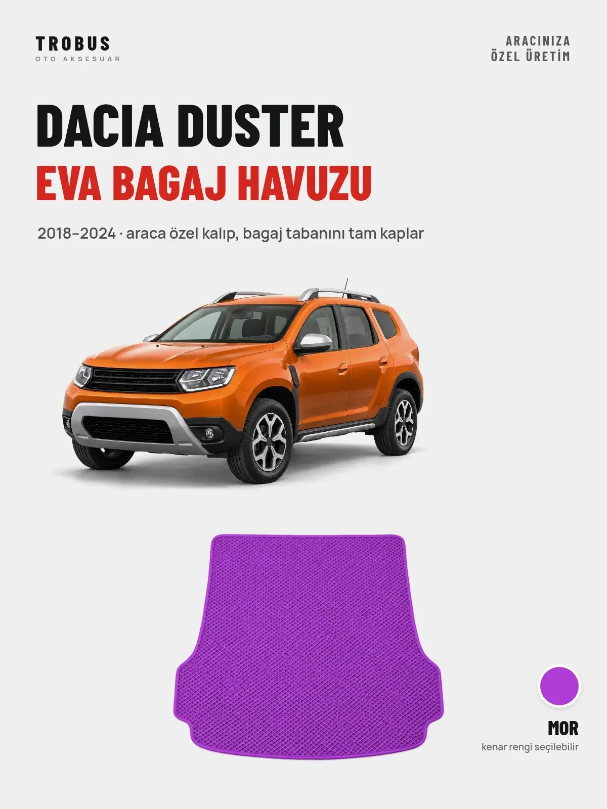 Dacia Duster EVA Bagaj Havuzu (2018–2024) Mor – Araca Özel Kalıp (1)