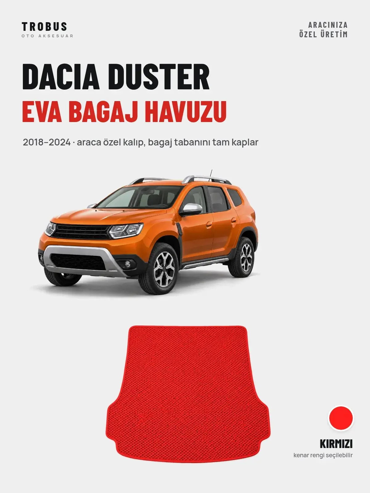 Dacia Duster EVA Bagaj Havuzu (2018–2024) Kırmızı – Araca Özel Kalıp (1)