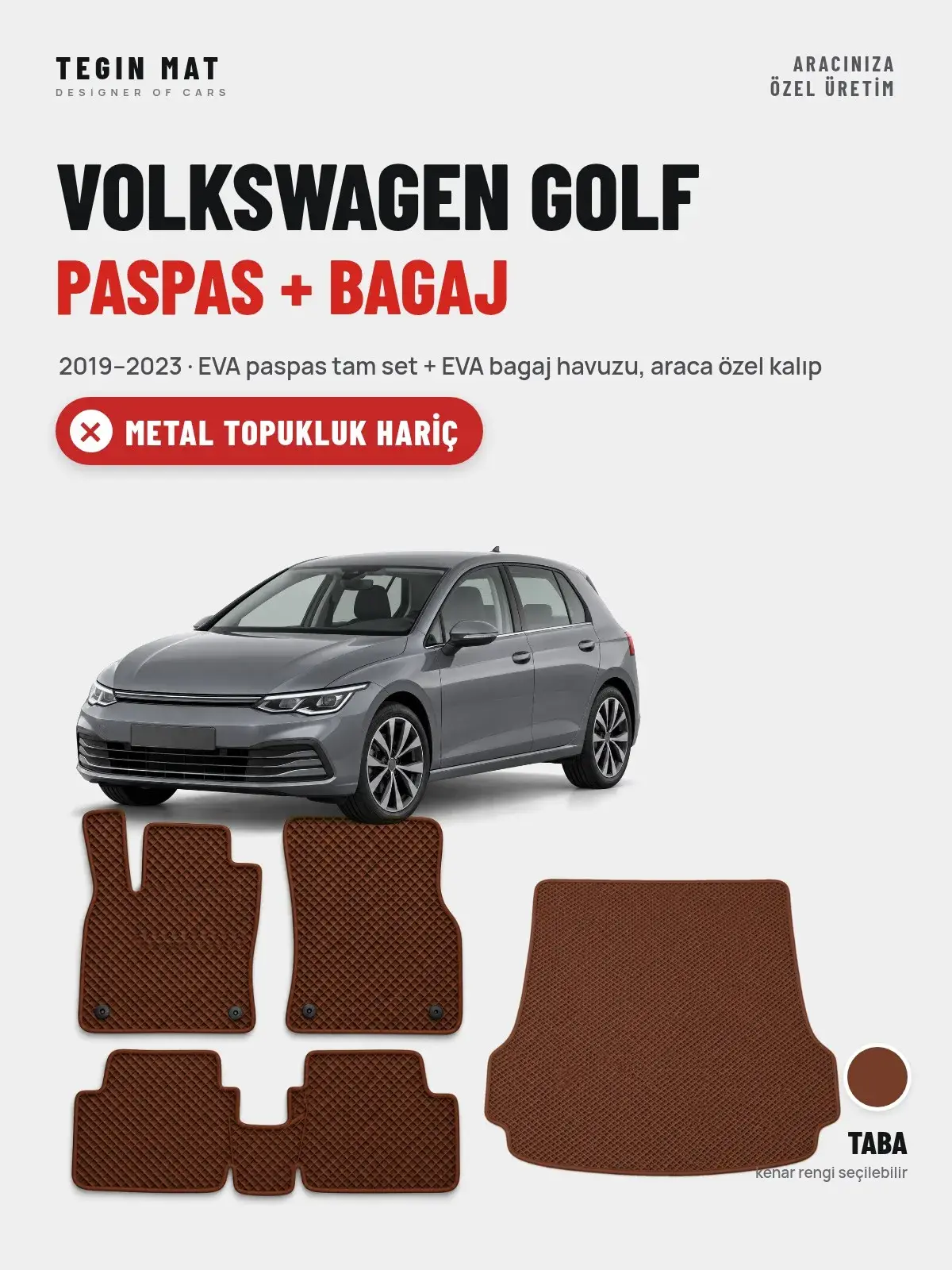 Volkswagen Golf EVA Paspas + Bagaj Havuzu Seti (2019–2023) Taba – Metal Topukluk Hariç (1)