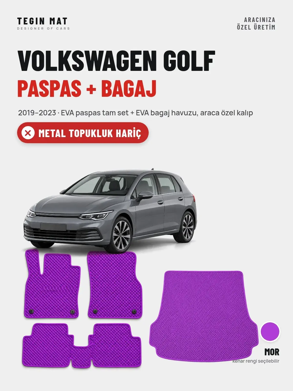Volkswagen Golf EVA Paspas + Bagaj Havuzu Seti (2019–2023) Mor – Metal Topukluk Hariç (1)