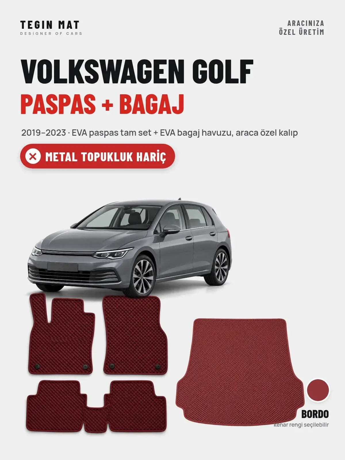 Volkswagen Golf EVA Paspas + Bagaj Havuzu Seti (2019–2023) Bordo – Metal Topukluk Hariç (1)
