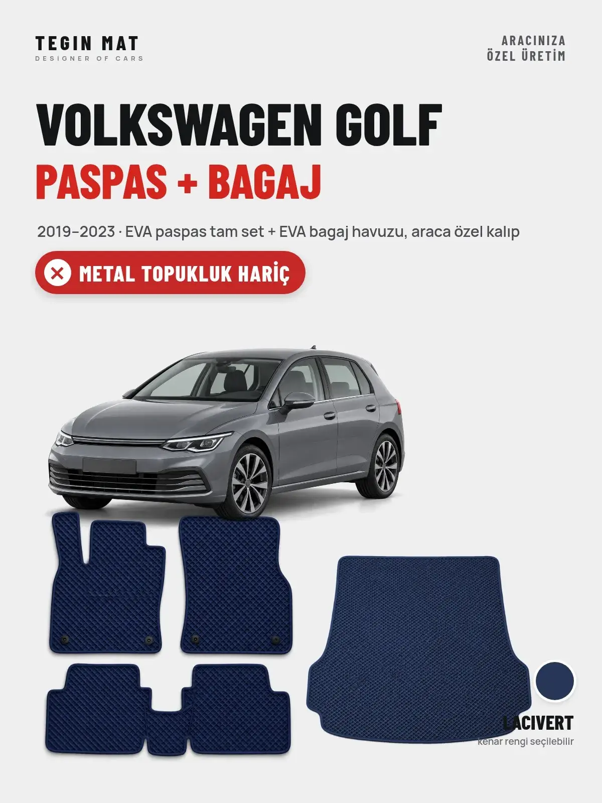 Volkswagen Golf EVA Paspas + Bagaj Havuzu Seti (2019–2023) Lacivert – Metal Topukluk Hariç (1)