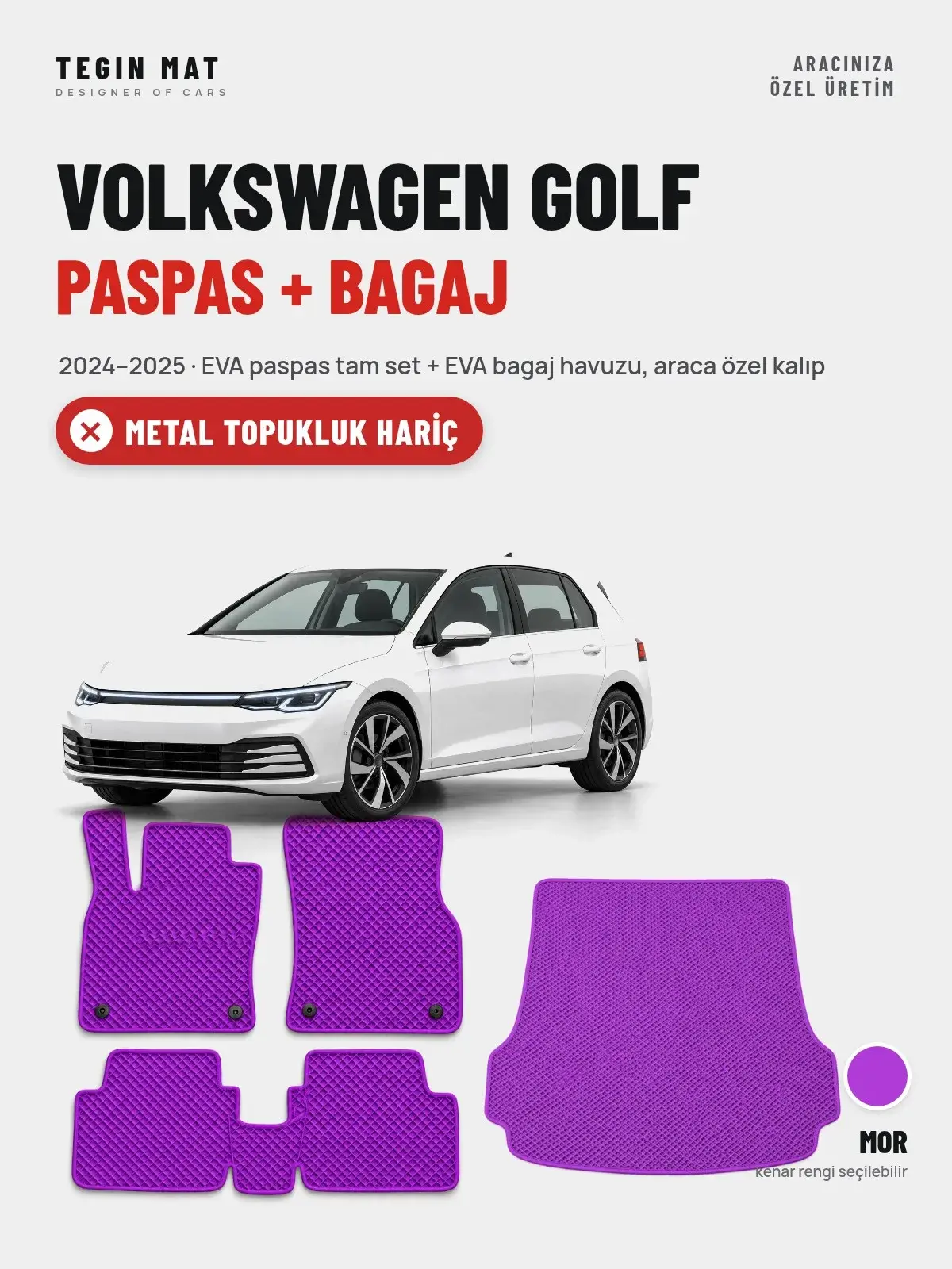 Volkswagen Golf EVA Paspas + Bagaj Havuzu Seti (2024–2025) Mor – Metal Topukluk Hariç (1)