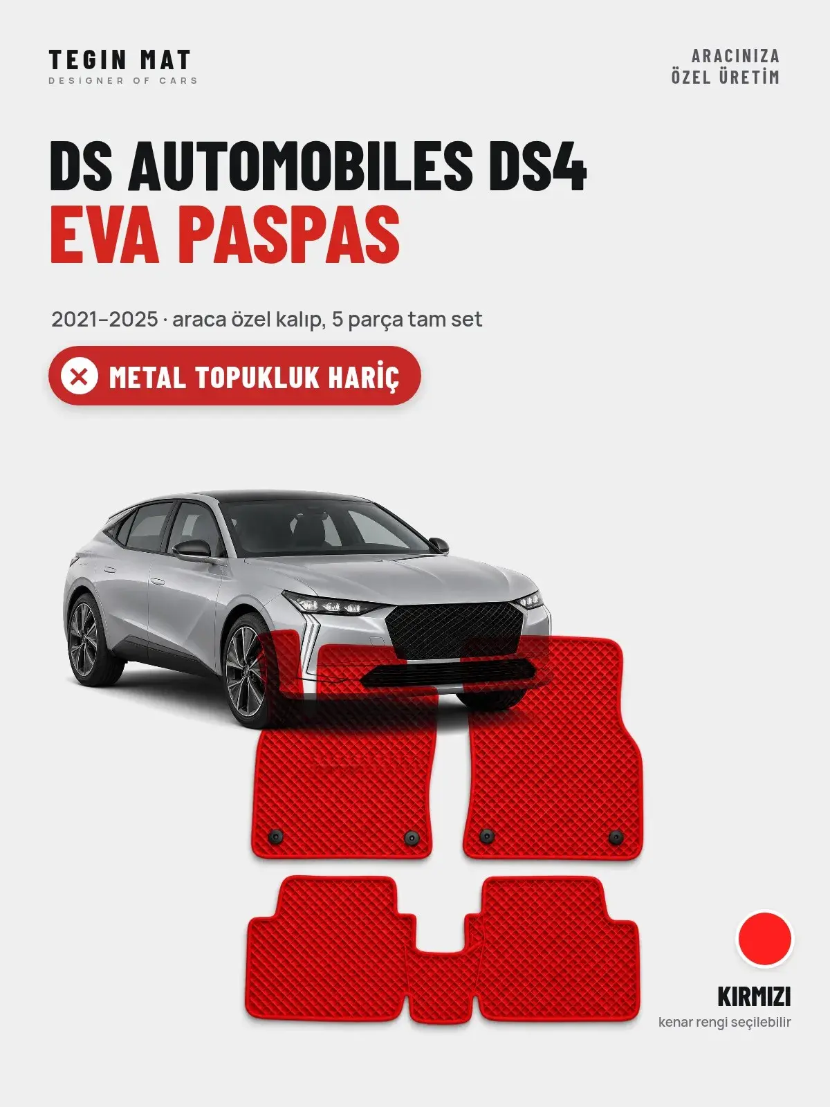 DS Automobiles DS4 EVA Oto Paspas Tam Set (2021–2025) Kırmızı – Metal Topukluk Hariç (1)