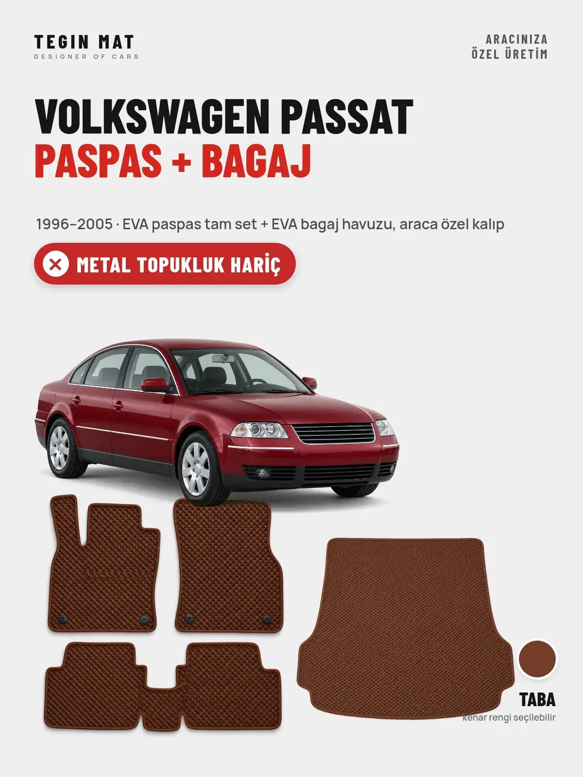 Volkswagen Passat EVA Paspas + Bagaj Havuzu Seti (1996–2005) Taba – Metal Topukluk Hariç (1)