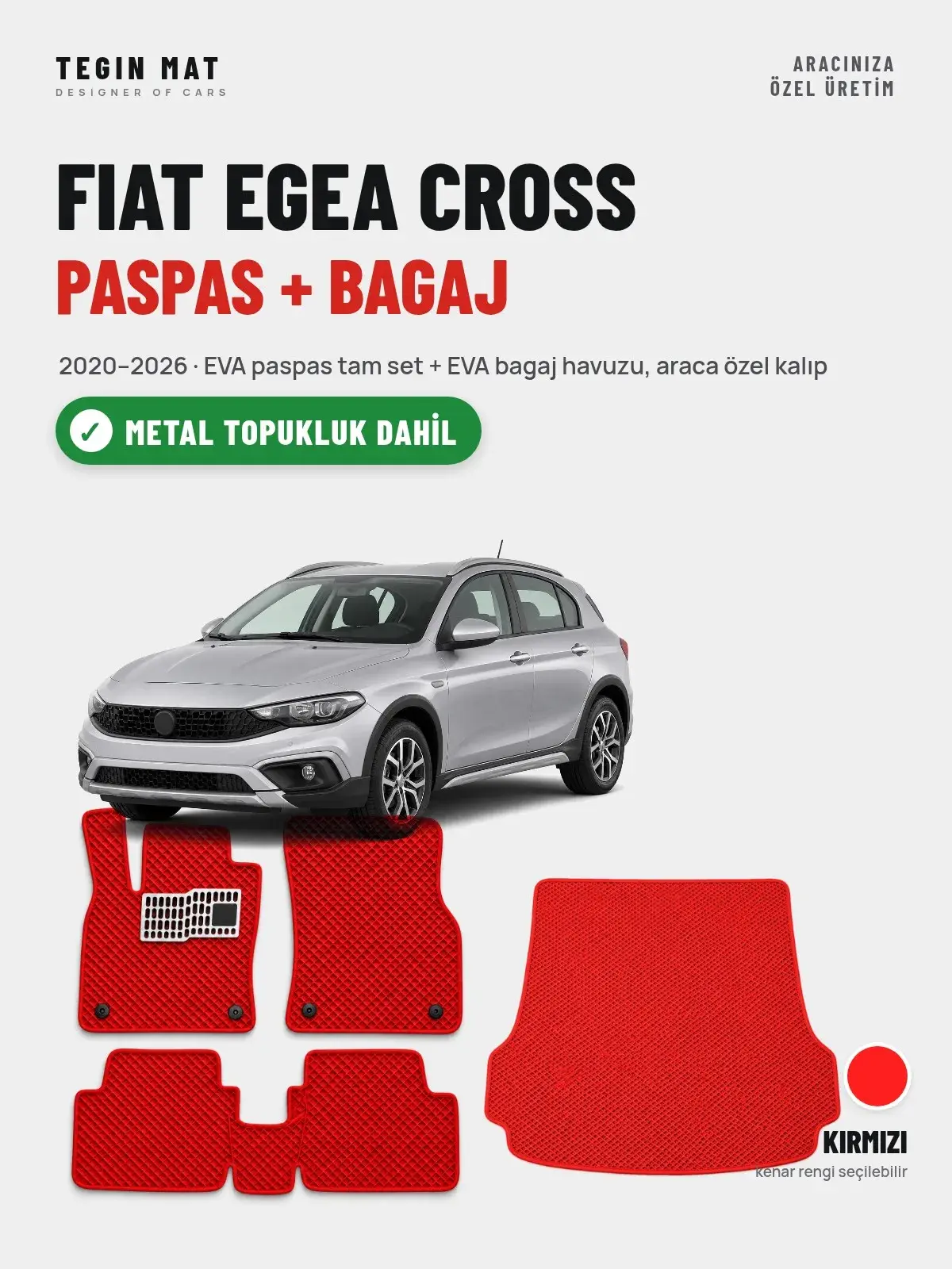 Fiat Egea Cross EVA Paspas + Bagaj Havuzu Seti (2020–2026) Kırmızı – Metal Topukluk Dahil (1)