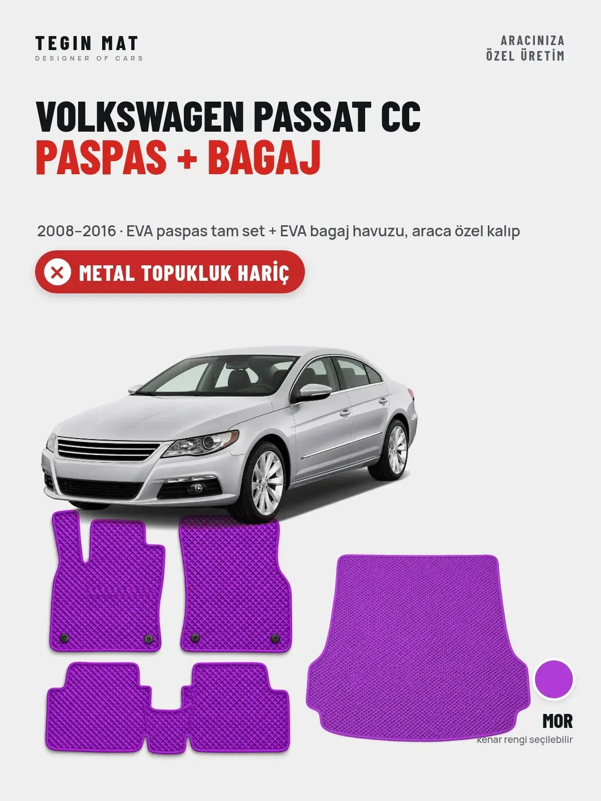 Volkswagen Passat Cc EVA Paspas + Bagaj Havuzu Seti (2008–2016) Mor – Metal Topukluk Hariç (1)