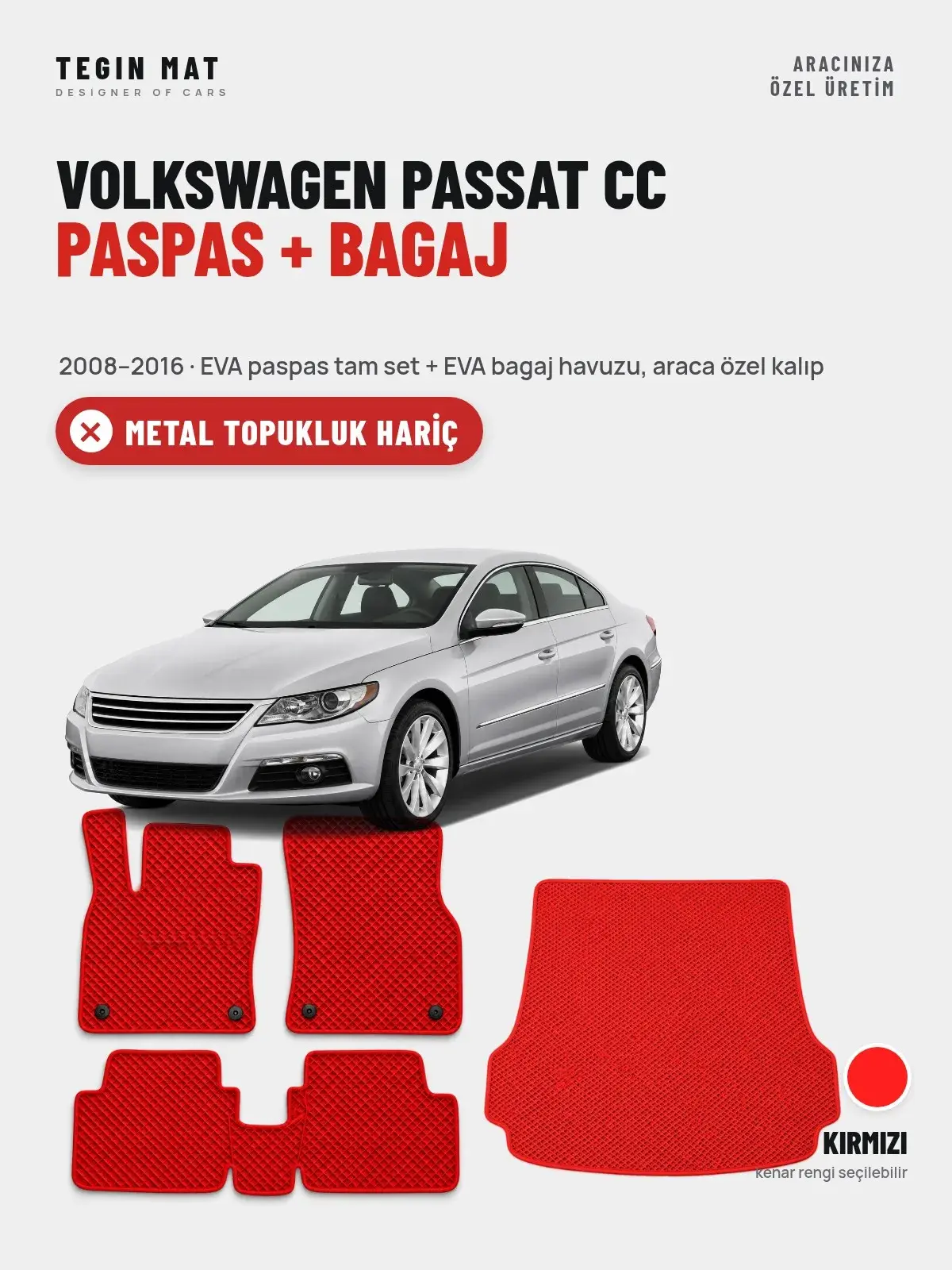 Volkswagen Passat Cc EVA Paspas + Bagaj Havuzu Seti (2008–2016) Kırmızı – Metal Topukluk Hariç (1)