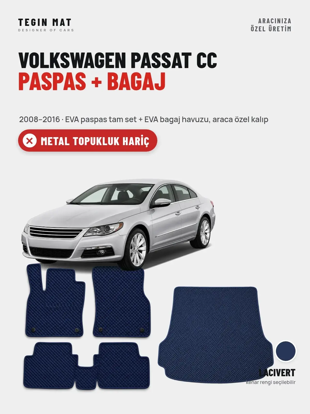Volkswagen Passat Cc EVA Paspas + Bagaj Havuzu Seti (2008–2016) Lacivert – Metal Topukluk Hariç (1)