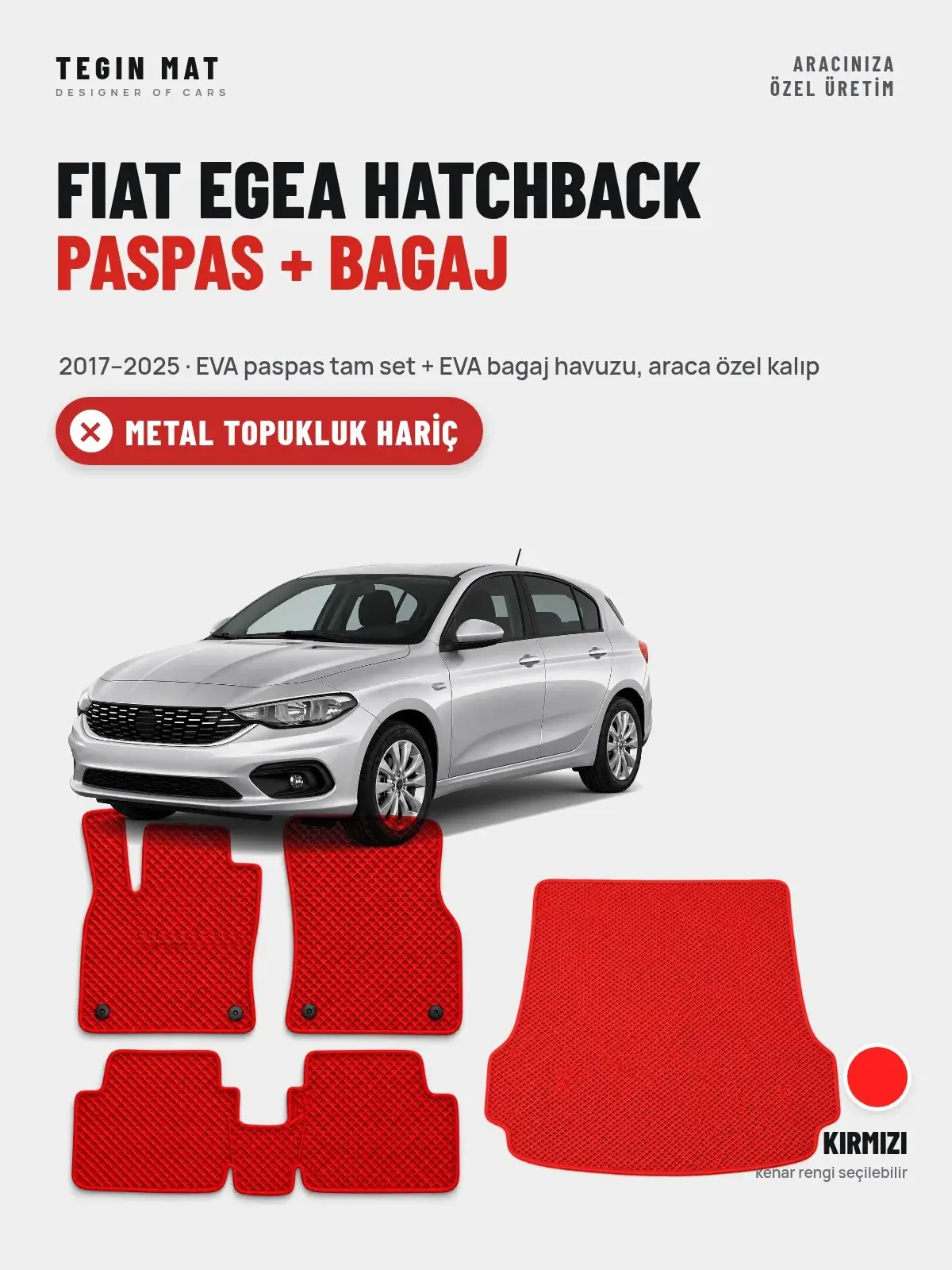 Fiat Egea Hatchback EVA Paspas + Bagaj Havuzu Seti (2017–2025) Kırmızı – Metal Topukluk Hariç (1)