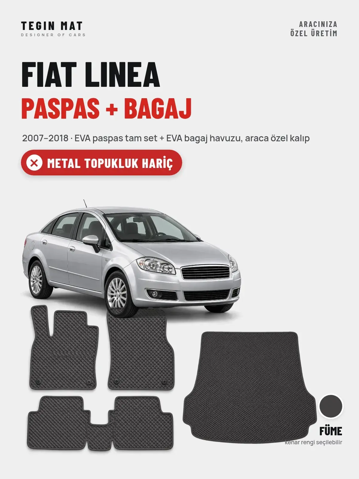 Fiat Linea EVA Paspas + Bagaj Havuzu Seti (2007–2018) Füme – Metal Topukluk Hariç (1)