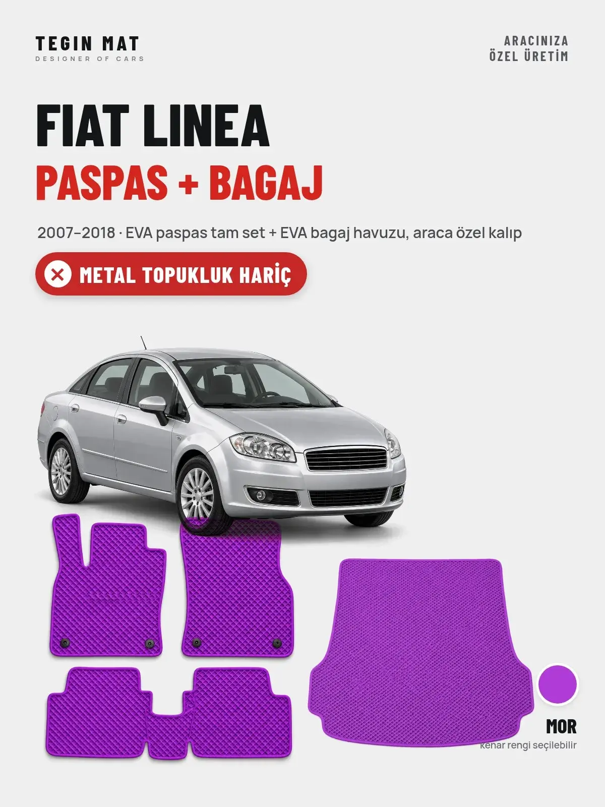 Fiat Linea EVA Paspas + Bagaj Havuzu Seti (2007–2018) Mor – Metal Topukluk Hariç (1)