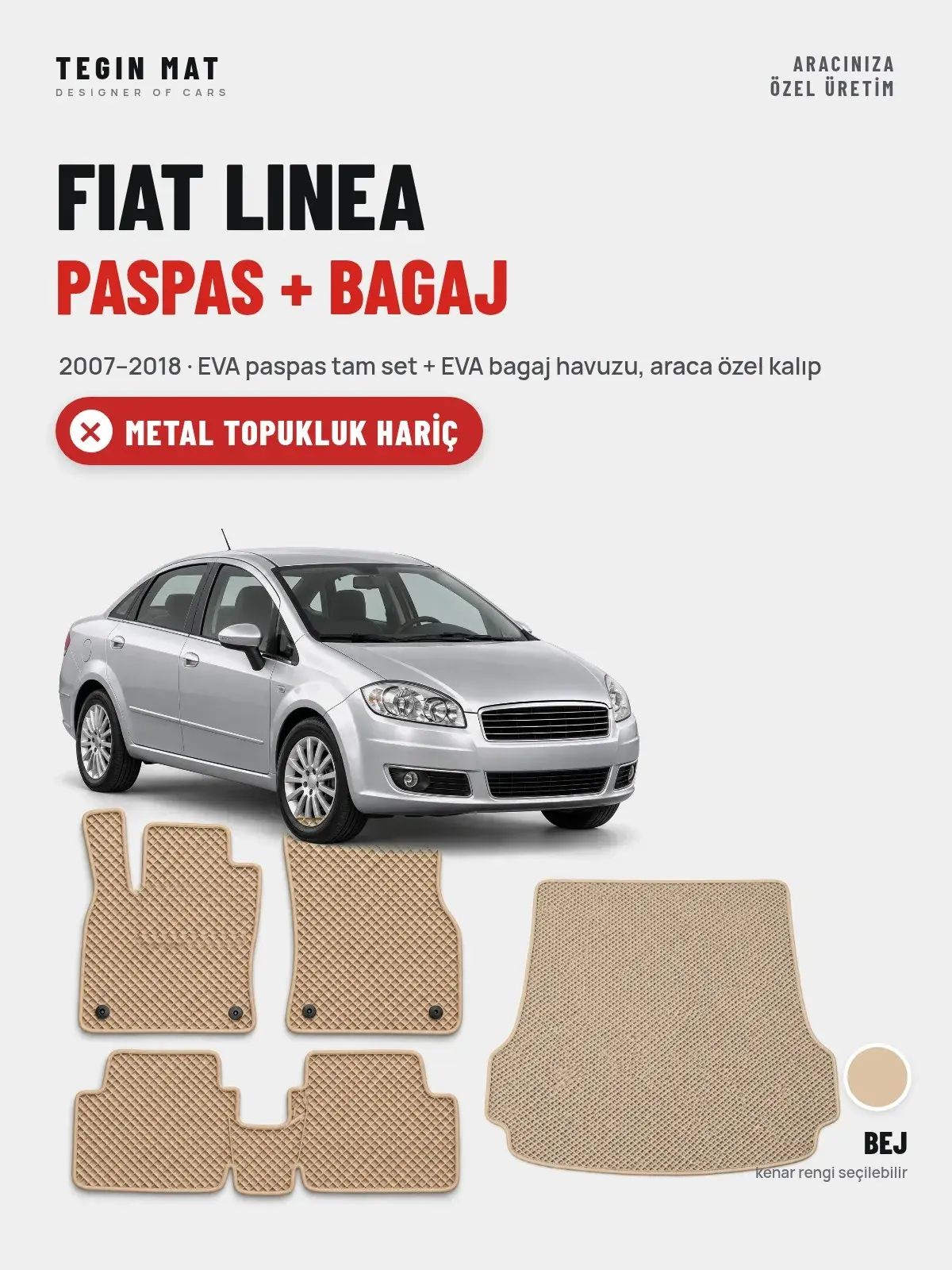 Fiat Linea EVA Paspas + Bagaj Havuzu Seti (2007–2018) Bej – Metal Topukluk Hariç (1)