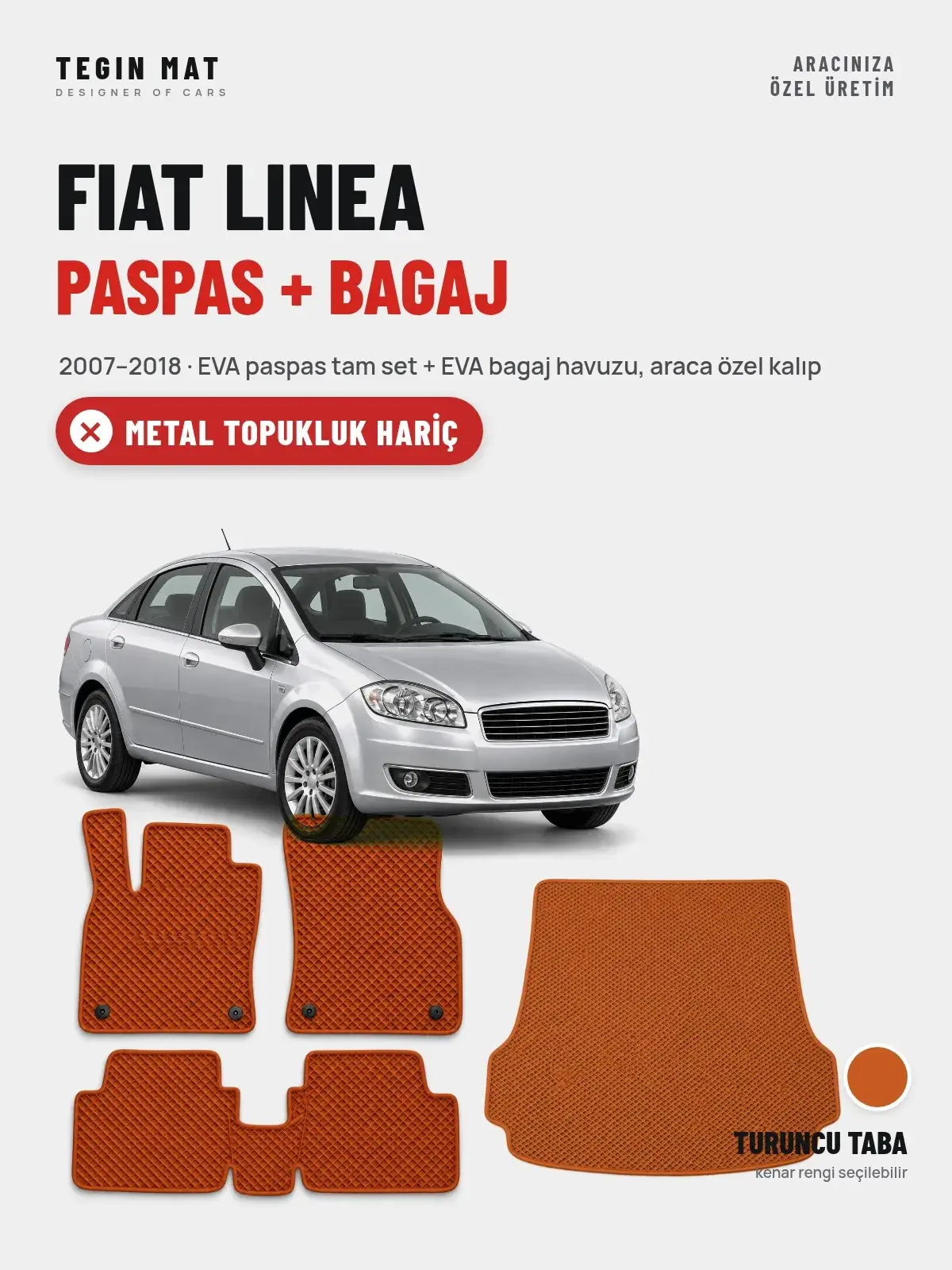 Fiat Linea EVA Paspas + Bagaj Havuzu Seti (2007–2018) Turuncu Taba – Metal Topukluk Hariç (1)
