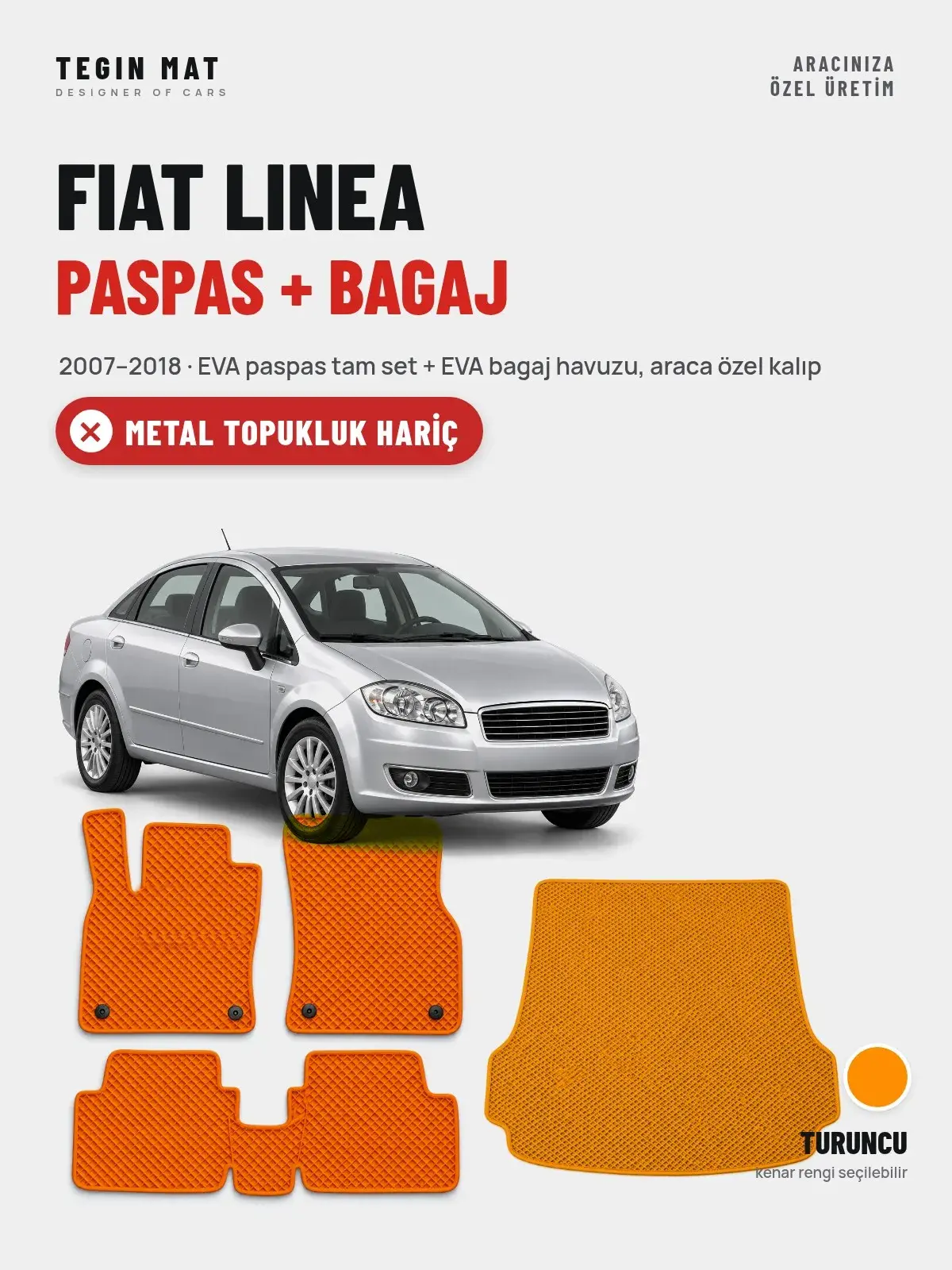 Fiat Linea EVA Paspas + Bagaj Havuzu Seti (2007–2018) Turuncu – Metal Topukluk Hariç (1)