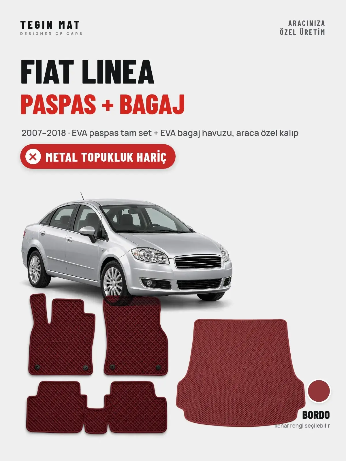 Fiat Linea EVA Paspas + Bagaj Havuzu Seti (2007–2018) Bordo – Metal Topukluk Hariç (1)
