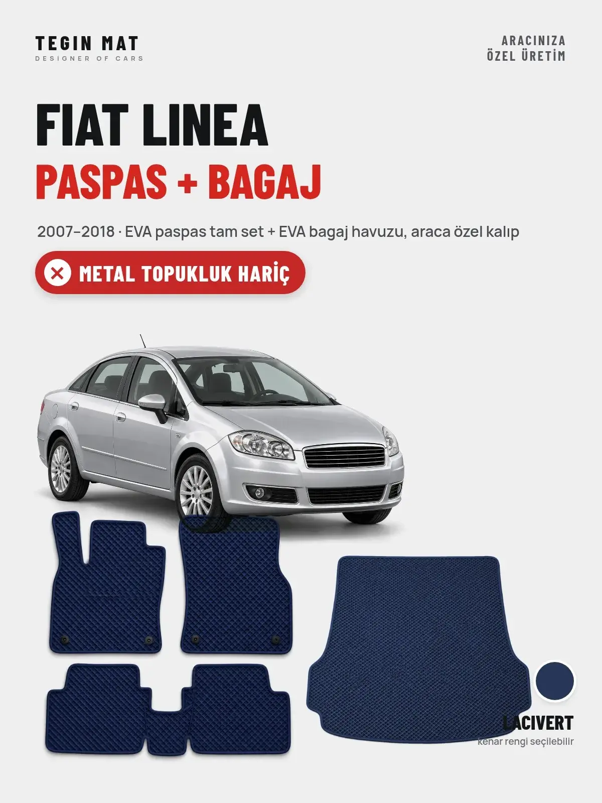 Fiat Linea EVA Paspas + Bagaj Havuzu Seti (2007–2018) Lacivert – Metal Topukluk Hariç (1)