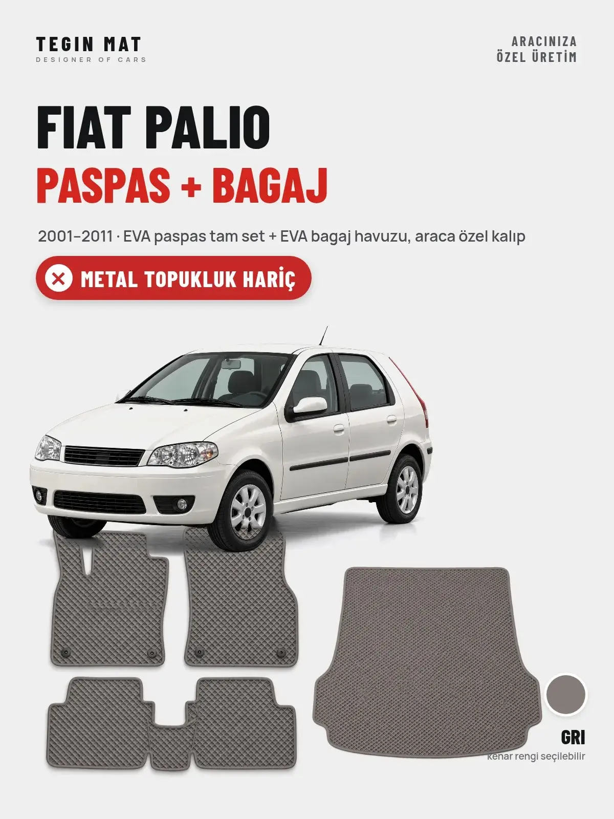 Fiat Palio EVA Paspas + Bagaj Havuzu Seti (2001–2011) Gri – Metal Topukluk Hariç (1)