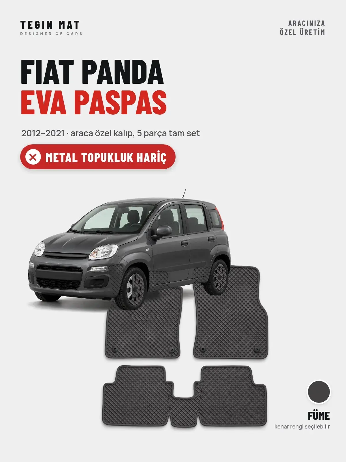 Fiat Panda EVA Oto Paspas Tam Set (2012–2021) Füme – Metal Topukluk Hariç (1)