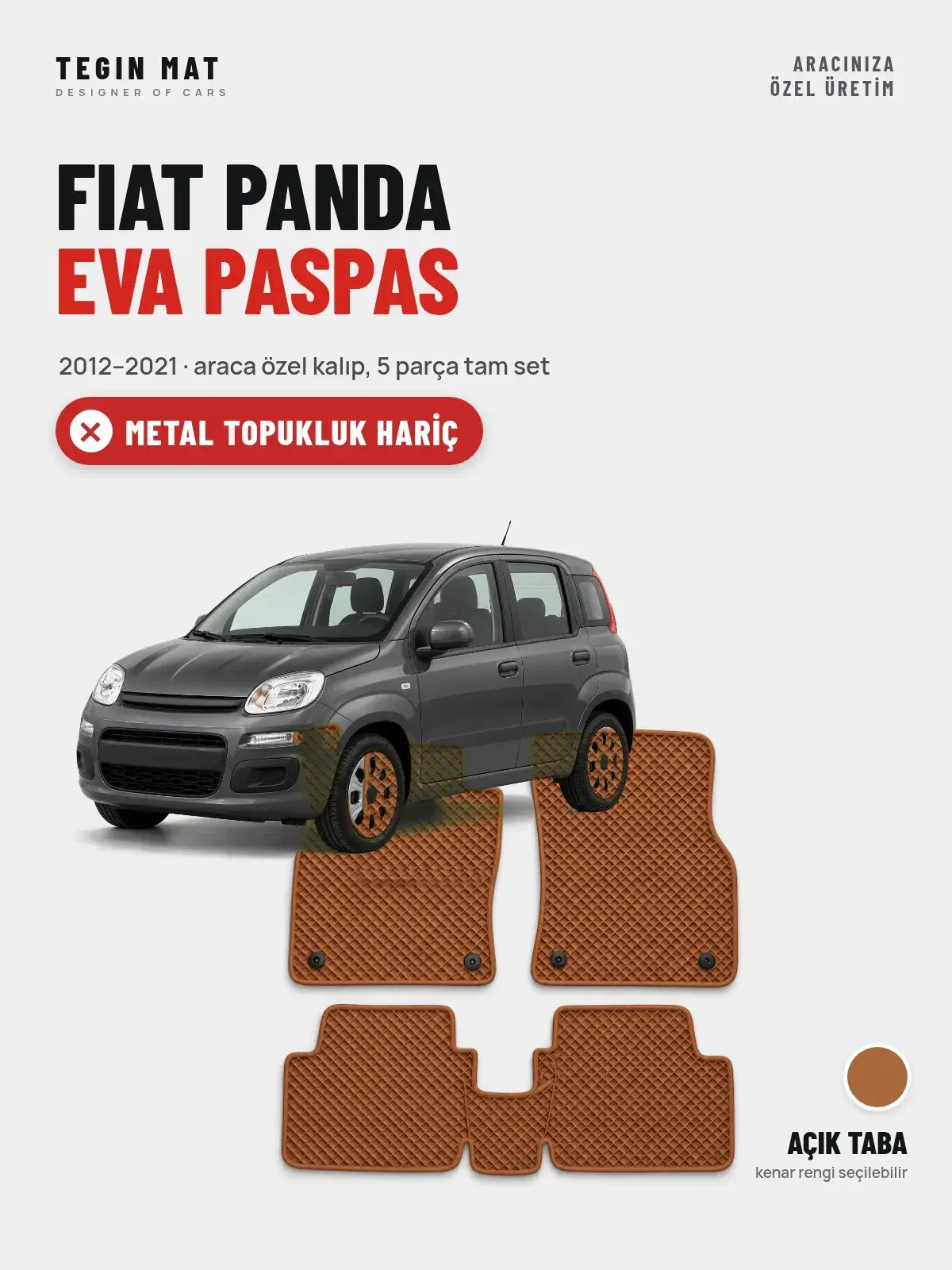 Fiat Panda EVA Oto Paspas Tam Set (2012–2021) Açık Taba – Metal Topukluk Hariç (1)