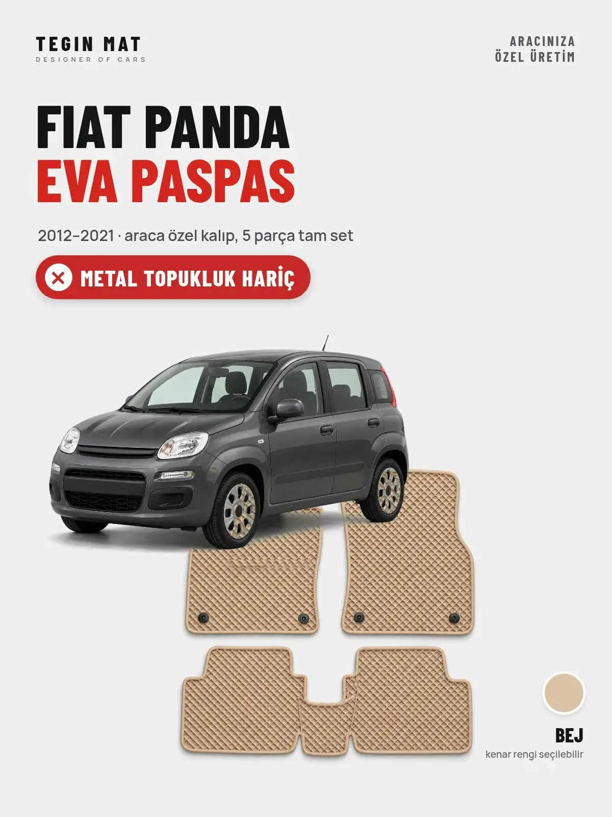 Fiat Panda EVA Oto Paspas Tam Set (2012–2021) Bej – Metal Topukluk Hariç (1)