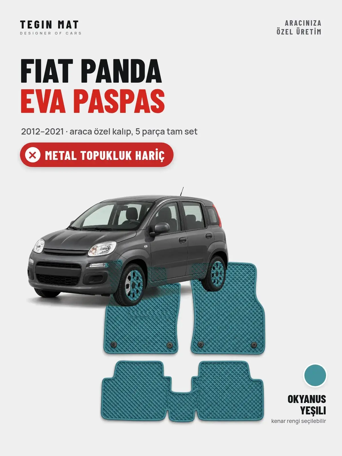 Fiat Panda EVA Oto Paspas Tam Set (2012–2021) Okyanus Yeşili – Metal Topukluk Hariç (1)