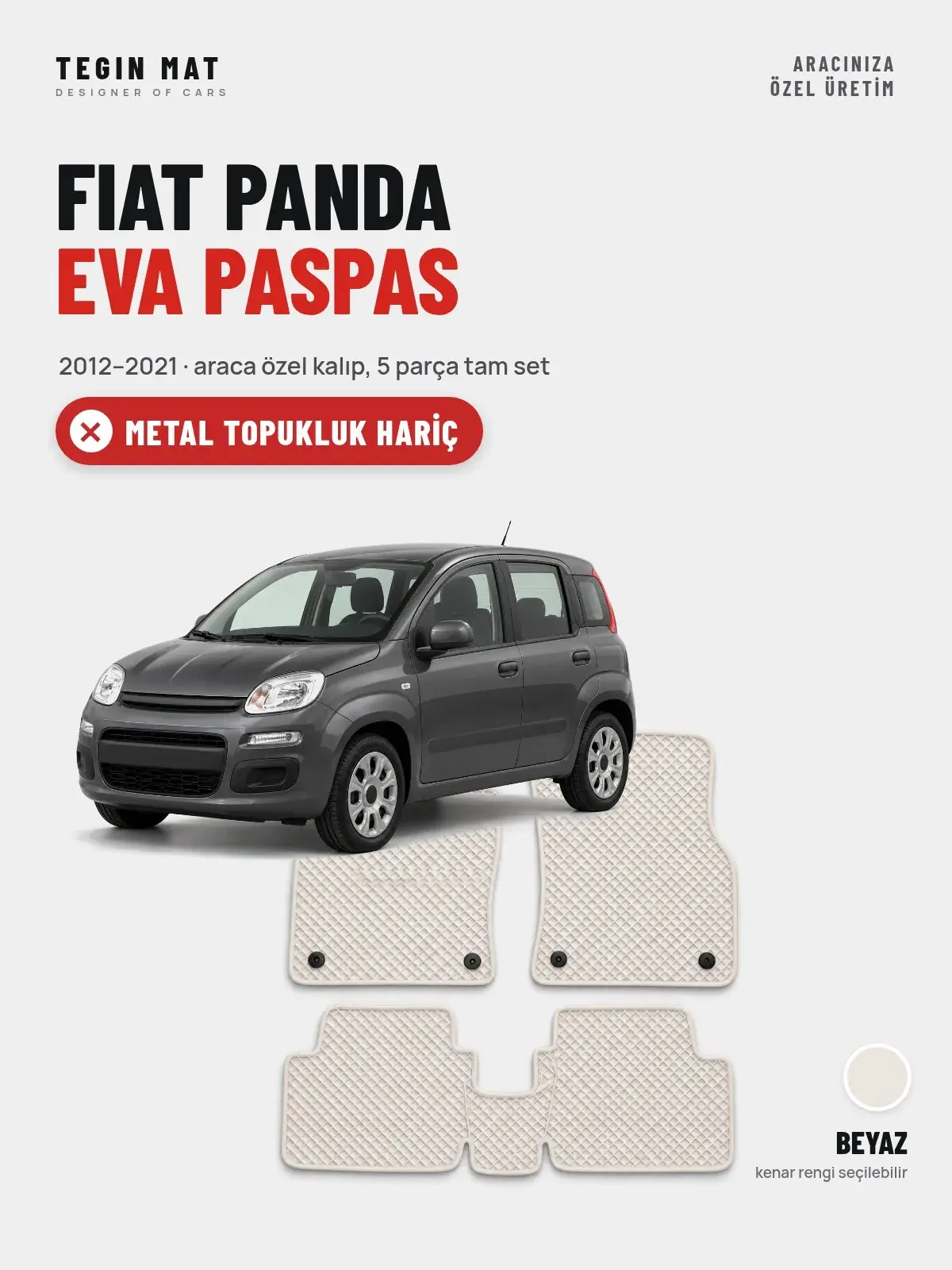 Fiat Panda EVA Oto Paspas Tam Set (2012–2021) Beyaz – Metal Topukluk Hariç (1)