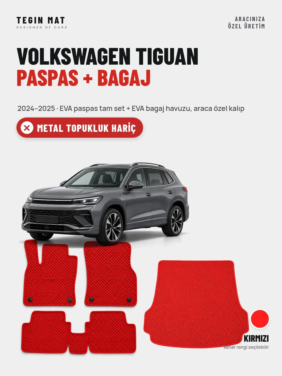 Volkswagen Tiguan EVA Paspas + Bagaj Havuzu Seti (2024–2025) Kırmızı – Metal Topukluk Hariç (1)