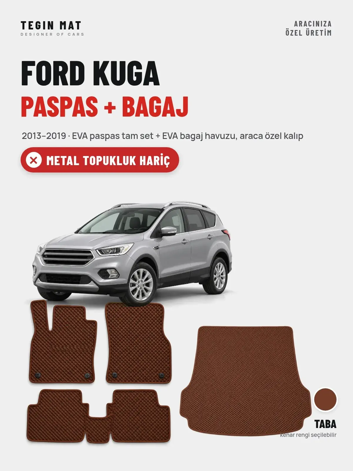 Ford Kuga EVA Paspas + Bagaj Havuzu Seti (2013–2019) Taba – Metal Topukluk Hariç (1)