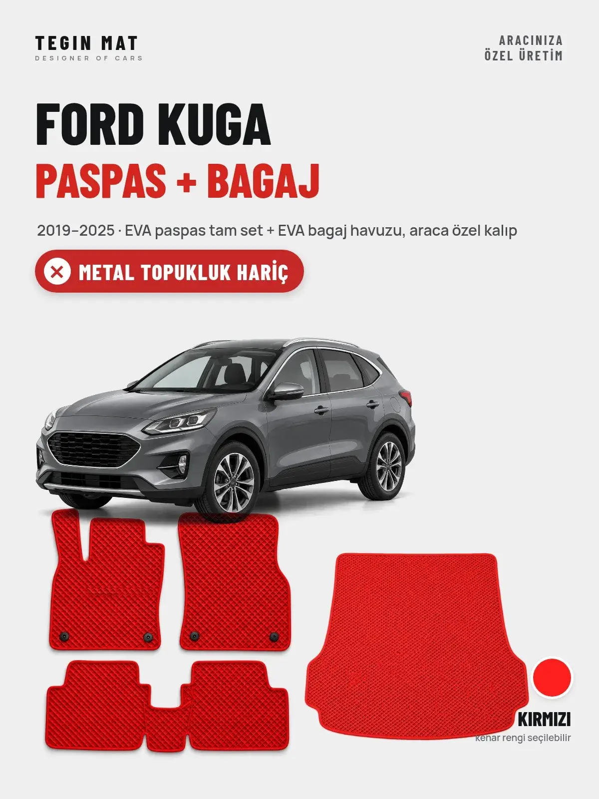 Ford Kuga EVA Paspas + Bagaj Havuzu Seti (2019–2025) Kırmızı – Metal Topukluk Hariç (1)