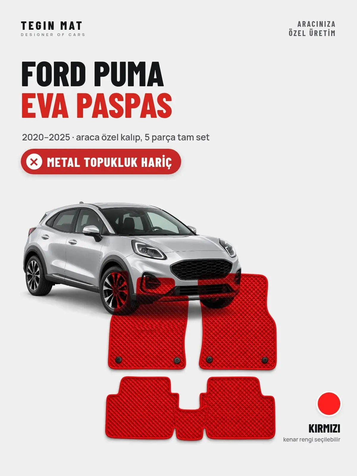 Ford Puma EVA Oto Paspas Tam Set (2020–2025) Kırmızı – Metal Topukluk Hariç (1)