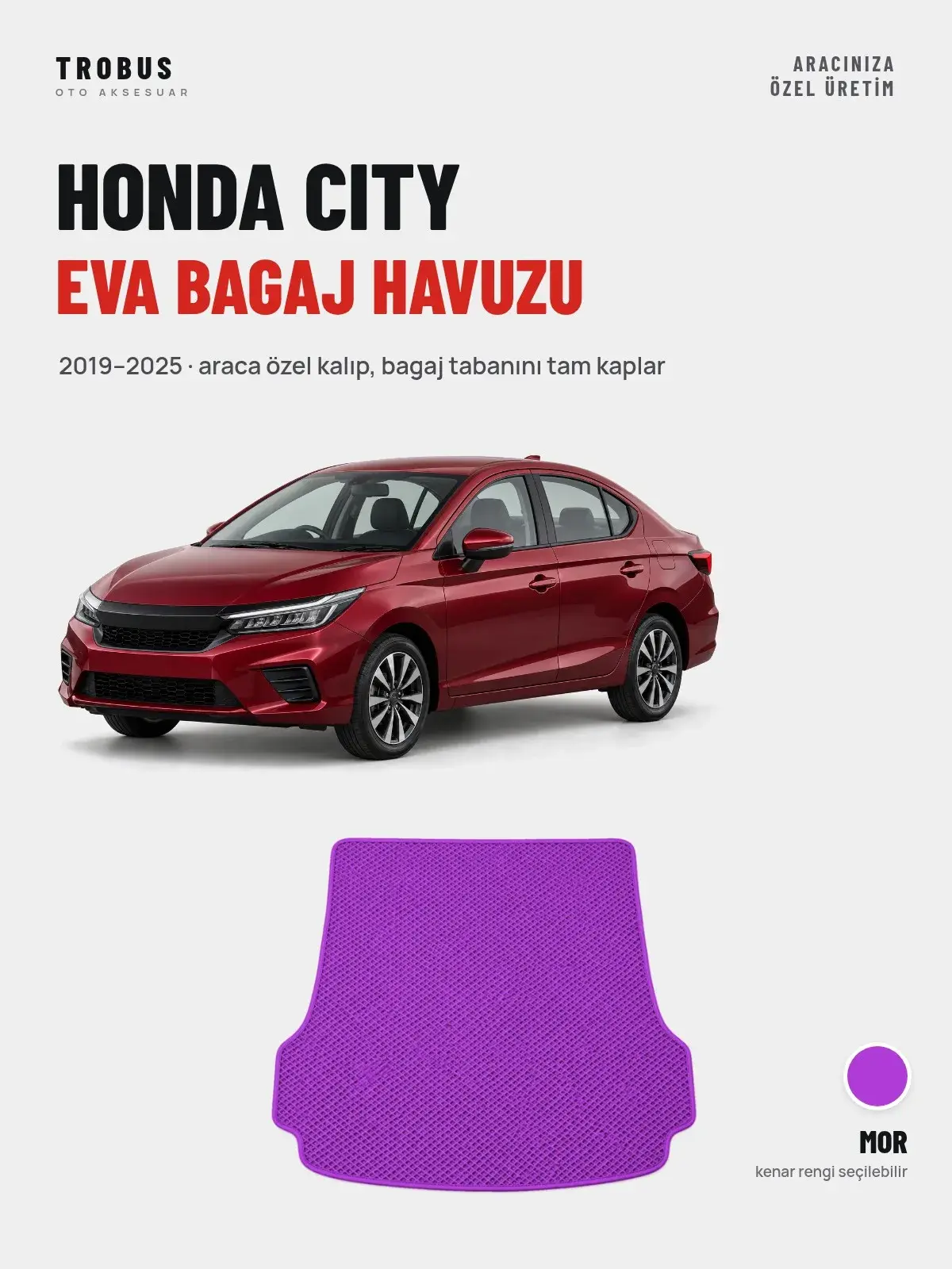 Honda City EVA Bagaj Havuzu (2019–2025) Mor – Araca Özel Kalıp (1)