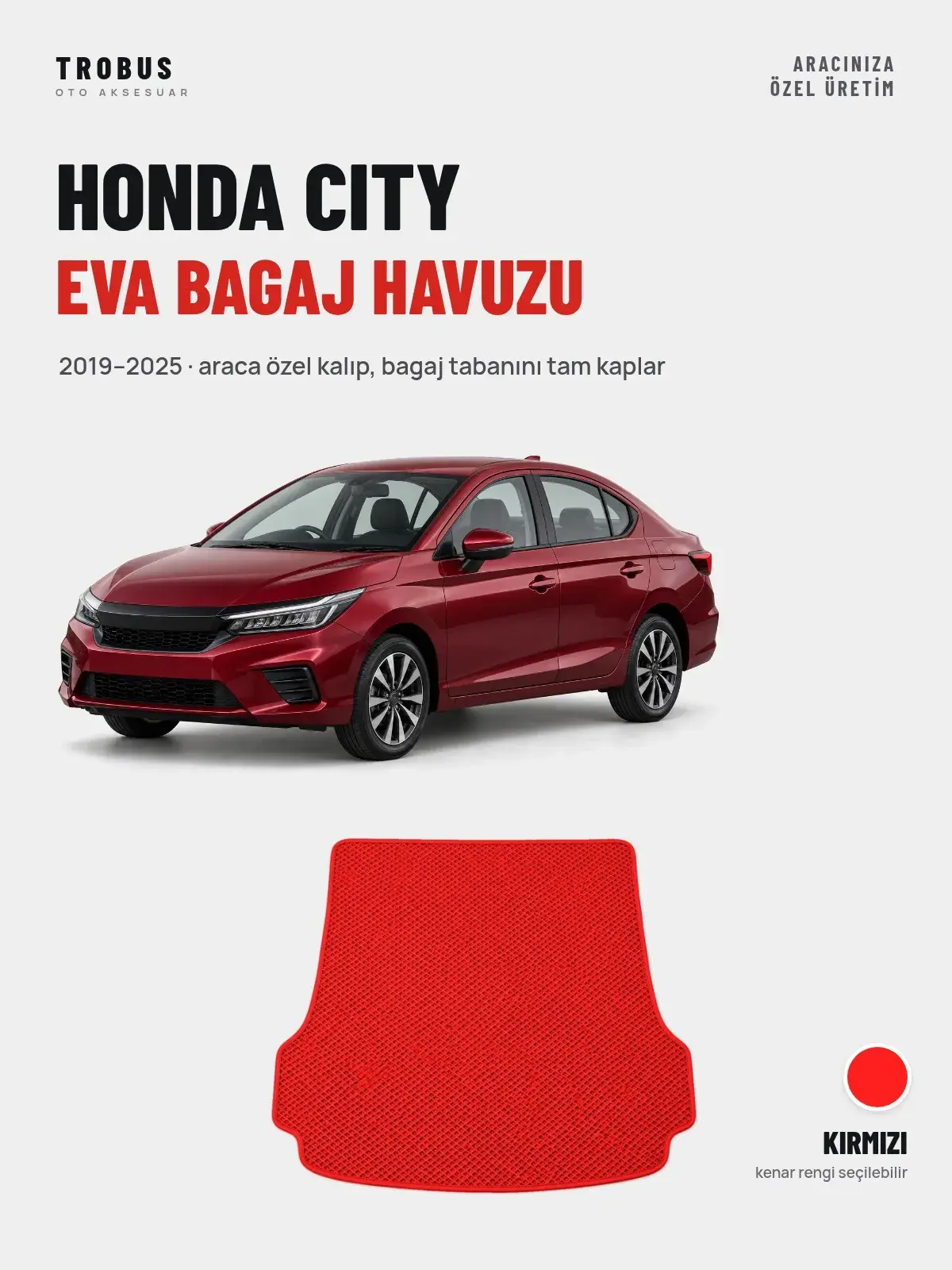 Honda City EVA Bagaj Havuzu (2019–2025) Kırmızı – Araca Özel Kalıp (1)