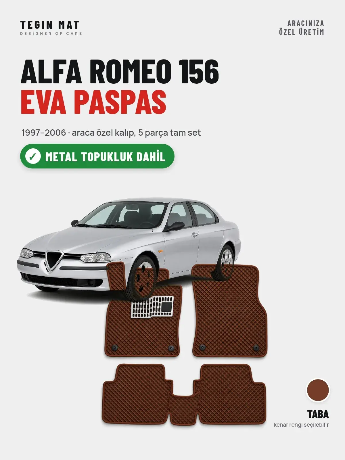 Alfa Romeo 156 EVA Oto Paspas Tam Set (1997–2006) Taba – Metal Topukluk Dahil (1)