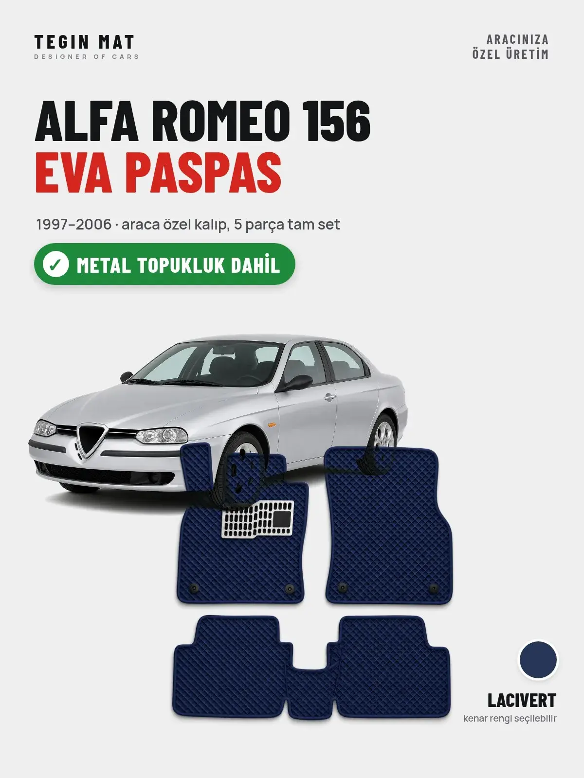 Alfa Romeo 156 EVA Oto Paspas Tam Set (1997–2006) Lacivert – Metal Topukluk Dahil (1)