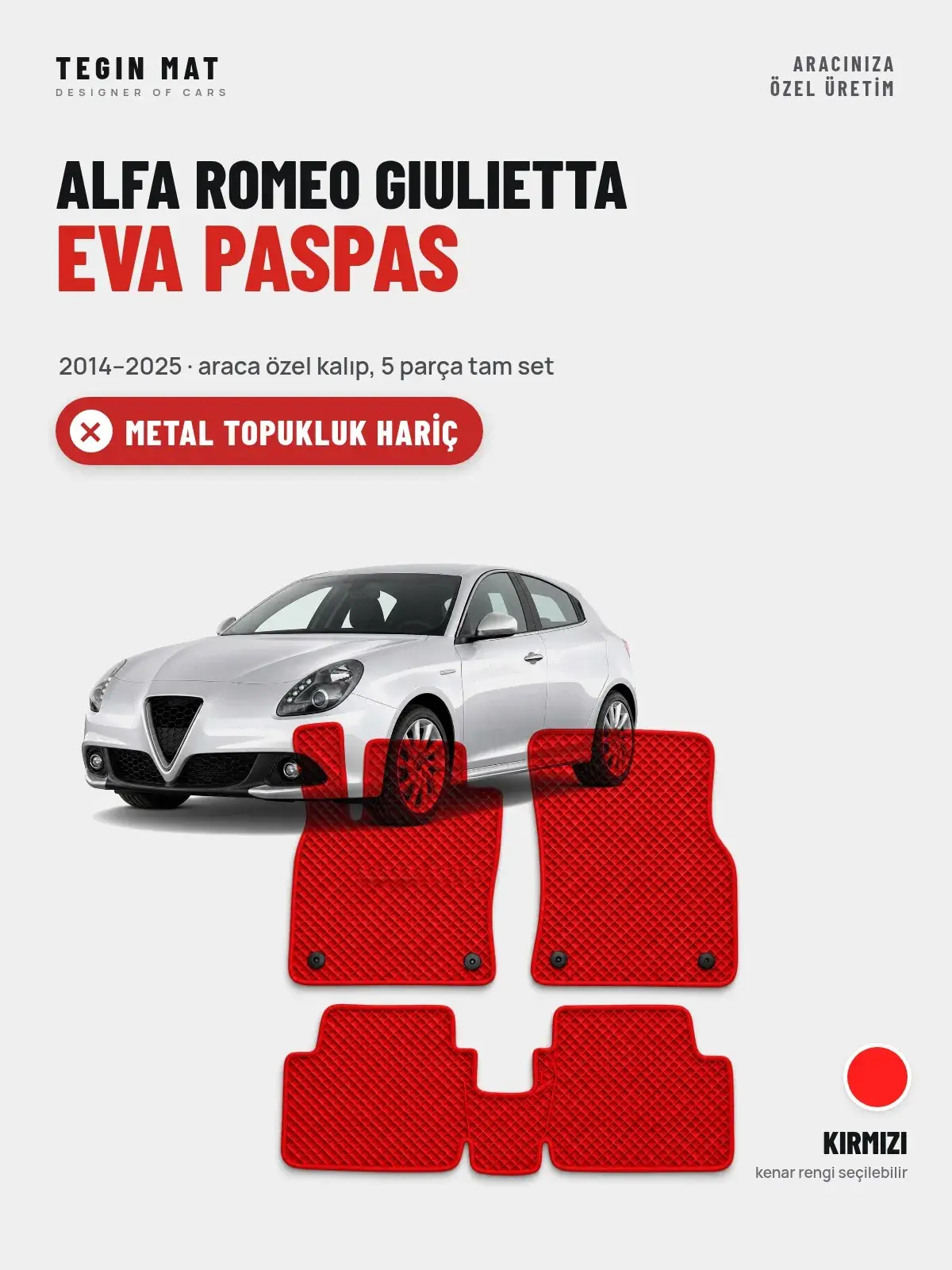 Alfa Romeo Giulietta EVA Oto Paspas Tam Set (2014–2025) Kırmızı – Metal Topukluk Hariç (1)