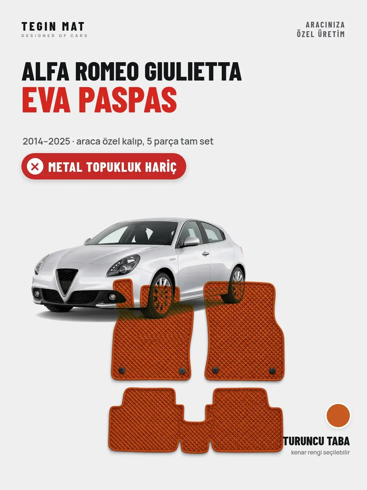 Alfa Romeo Giulietta EVA Oto Paspas Tam Set (2014–2025) Turuncu Taba – Metal Topukluk Hariç (1)
