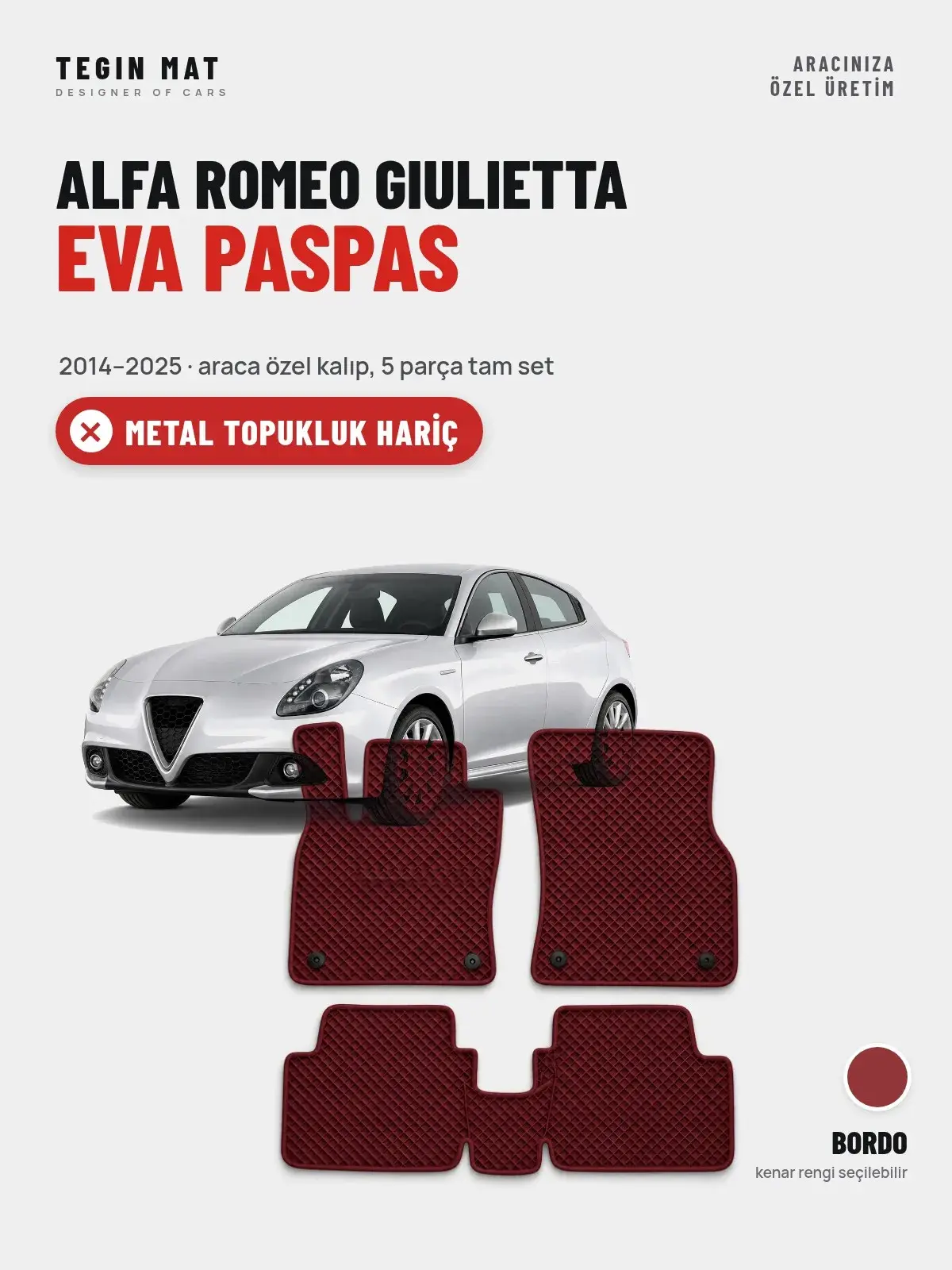Alfa Romeo Giulietta EVA Oto Paspas Tam Set (2014–2025) Bordo – Metal Topukluk Hariç (1)