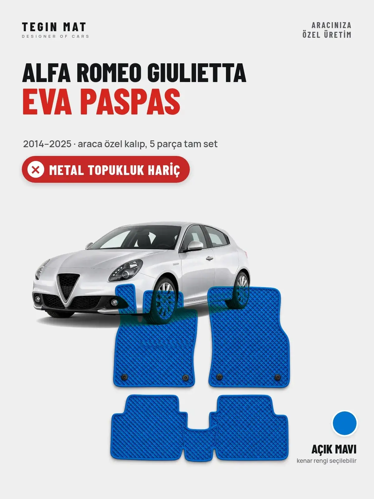 Alfa Romeo Giulietta EVA Oto Paspas Tam Set (2014–2025) Açık Mavi – Metal Topukluk Hariç (1)