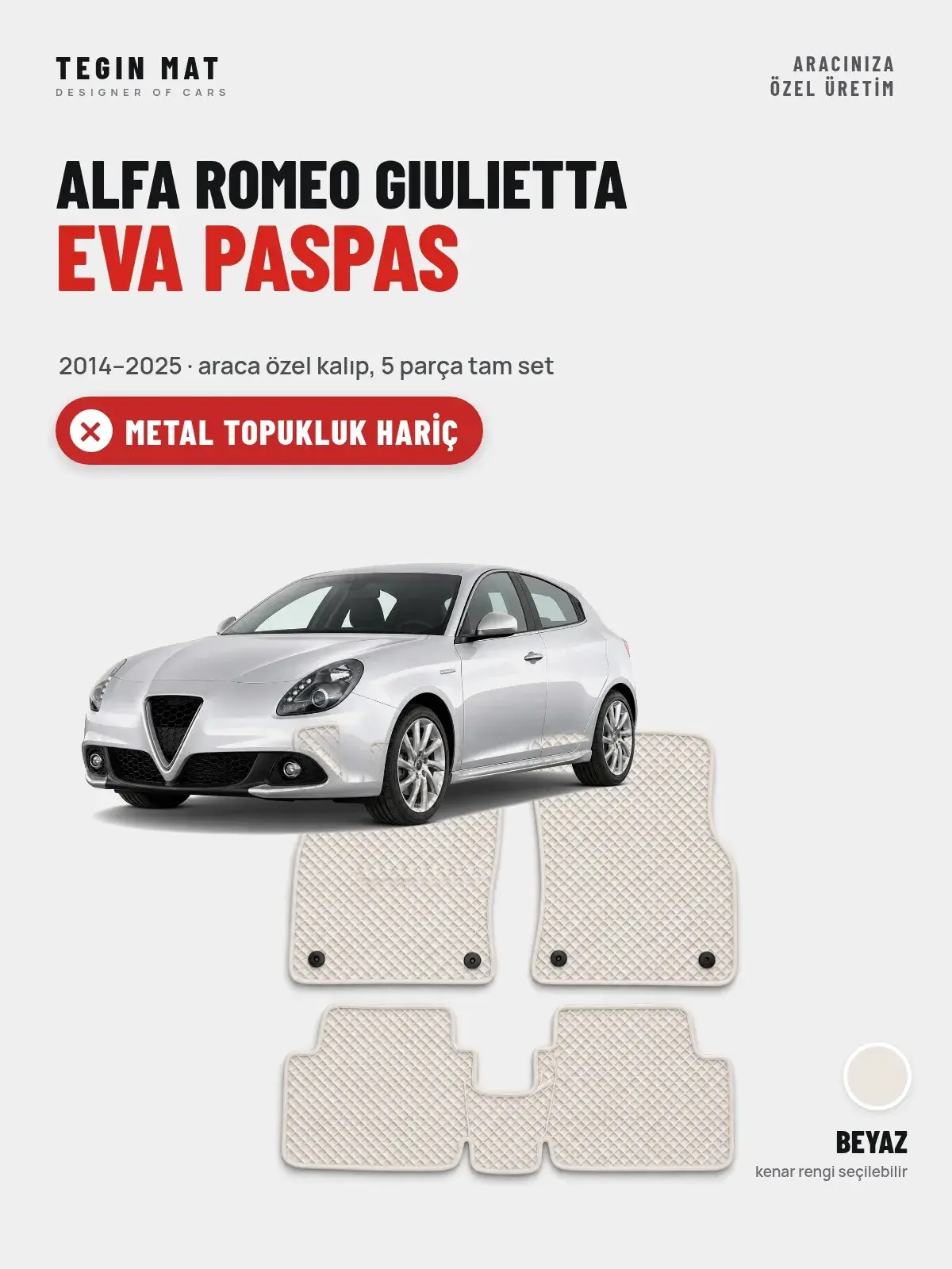 Alfa Romeo Giulietta EVA Oto Paspas Tam Set (2014–2025) Beyaz – Metal Topukluk Hariç (1)