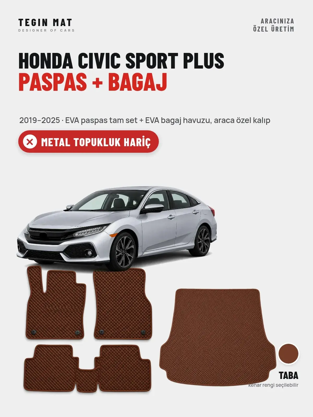 Honda Civic Sport Plus EVA Paspas + Bagaj Havuzu Seti (2019–2025) Taba – Metal Topukluk Hariç (1)